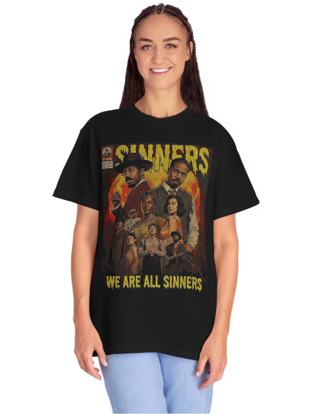 Sinners Movie Vintage Horror Tee - Black T-Shirt, Comic Style Halloween